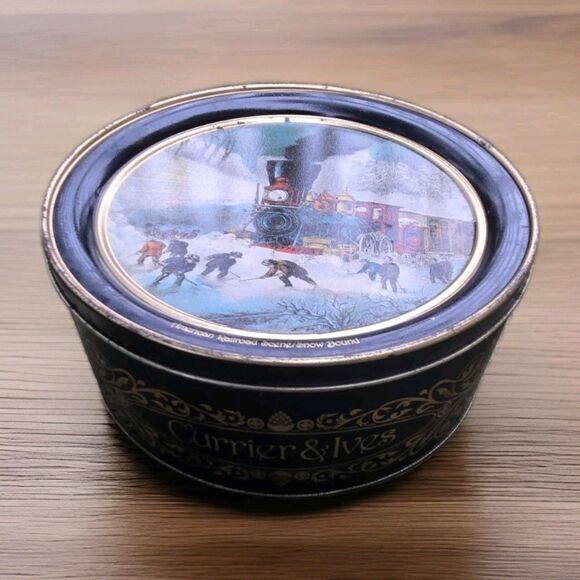 Vintage Currier & Ives American Railroad Scene Snow Bound Train Round 10" Tin - Picture 1 of 11